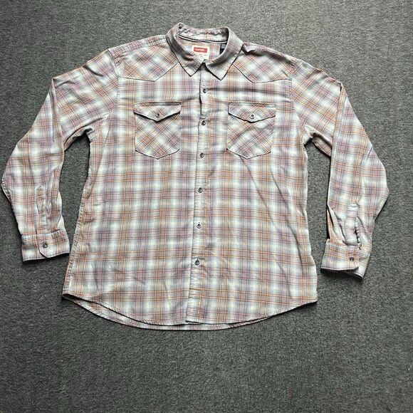 Wrangler Long Sleeve Button Down Shirt Men's XL Pink Blue Yellow Plaid - Picture 1 of 7